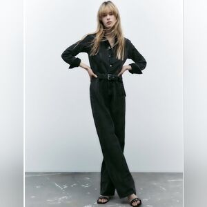 Zara Jumpsuit Black Wash Denim Full Length Broiler Suit Size-XS NWT